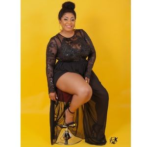 See through Sequin Maxi Dress-Black